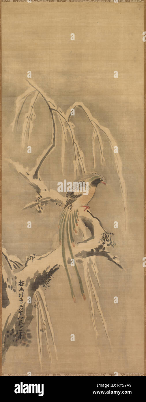 Oiseaux chinois sur Snow-Laden Direction générale, 17ème siècle. Kano Tan'yū (japonais, 1602-1674). Défilement pendaison ; l'encre et couleurs légères sur soie ; peinture uniquement : 97,5 x 37,5 cm (38 3/8 x 14 3/4 in.) ; y compris montage : 181,9 x 54 cm (71 5/8 x 21 1/4 in Banque D'Images