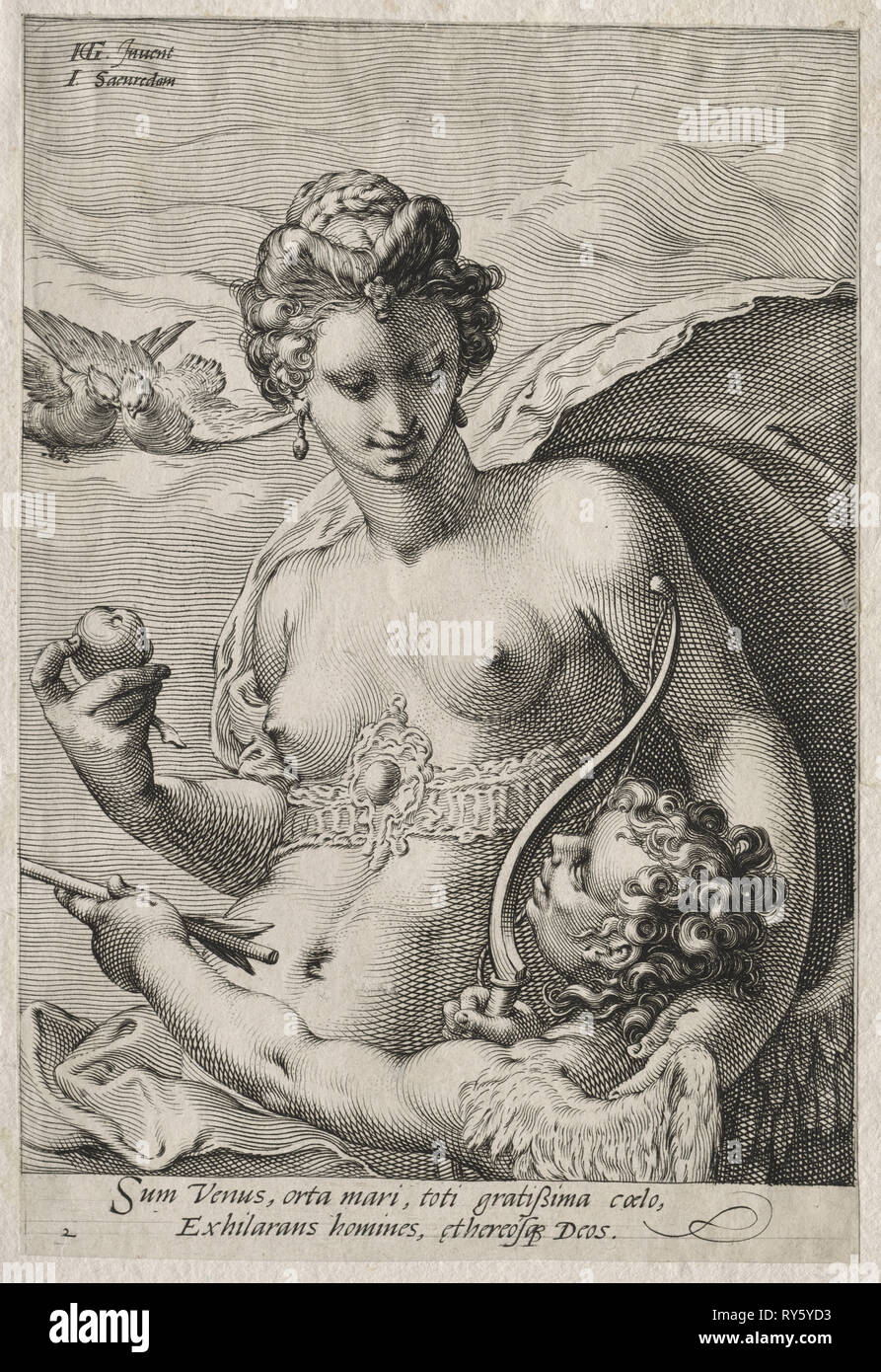 Trois déesses : Vénus et Cupidon, c. 1595. Jan Saenredam (Néerlandais, 1565-1607), après Hendrick Goltzius (Néerlandais, 1558-1617). Gravure Banque D'Images