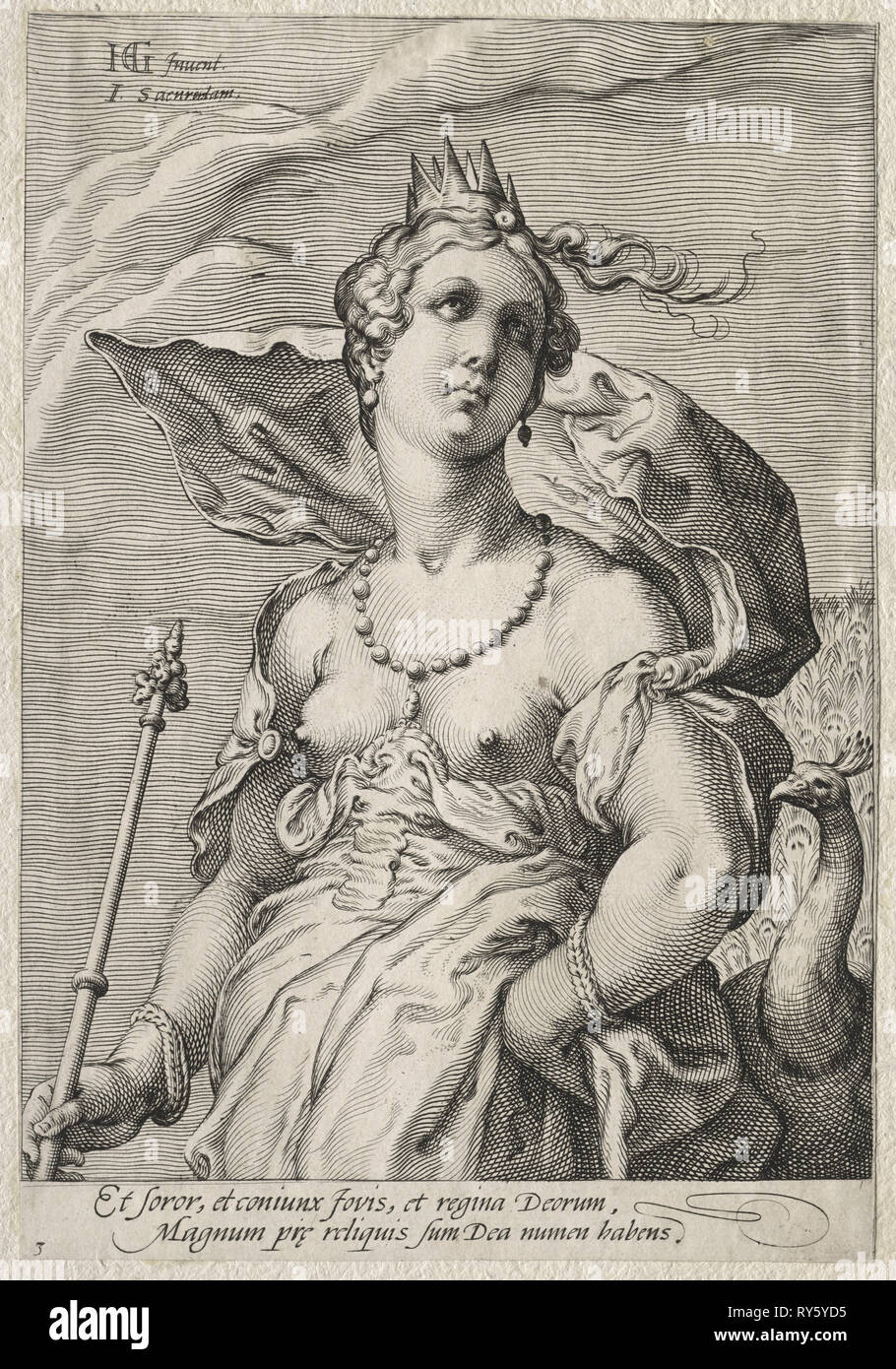 Trois déesses : Juno, ch. 1595. Jan Saenredam (Néerlandais, 1565-1607), après Hendrick Goltzius (Néerlandais, 1558-1617). Gravure Banque D'Images