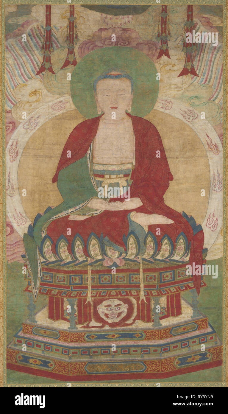 Assis Amitābha, fin des années 1500-début des années 1600. Chinois, dynastie Ming (1368-1644). Hanging scroll, encre et couleur sur soie ; total : 234,9 x 105,7 cm (92 1/2 x 41 5/8 in.) ; peinture uniquement : 128,5 x 73 cm (50 9/16 x 28 3/4 po Banque D'Images