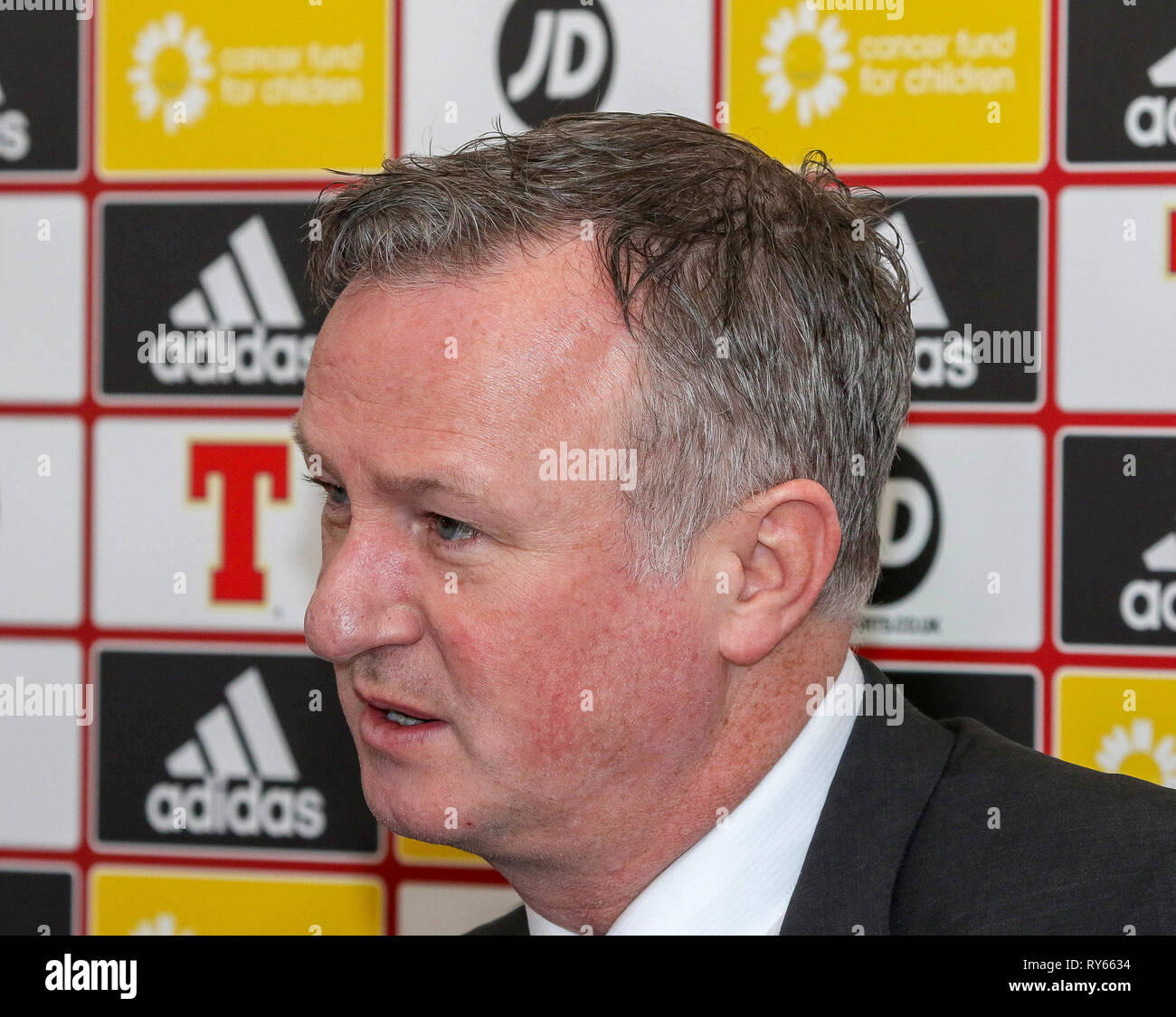 Windsor Park, Belfast, Irlande du Nord, Royaume-Uni. Mar 12, 2019. L'Irlande du manager Michael O'Neill a nommé son équipe pour l'UEFA EURO 2020 jeux de qualification contre l'Estonie (à Belfast le jeudi 21 mars) et la Biélorussie (Belfast, Dimanche 24 Mars). Crédit : David Hunter/Alamy Live News Banque D'Images