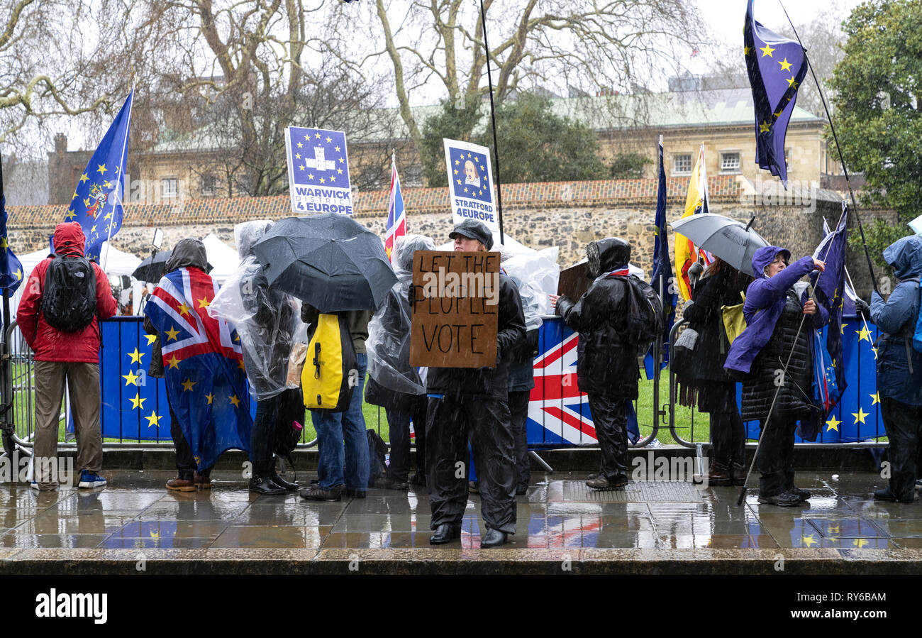 Londres, Royaume-Uni. Mar 12, 2019. Manifestant Anti Brexit détient la bannière 'que le peuple vote" devant les Maisons du Parlement. Credit : AndKa/Alamy Live News Banque D'Images
