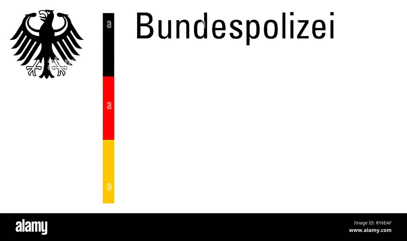 Sceau de la Police fédérale avec les armoiries de la République fédérale d'Allemagne basé à Potsdam - Allemagne. Banque D'Images