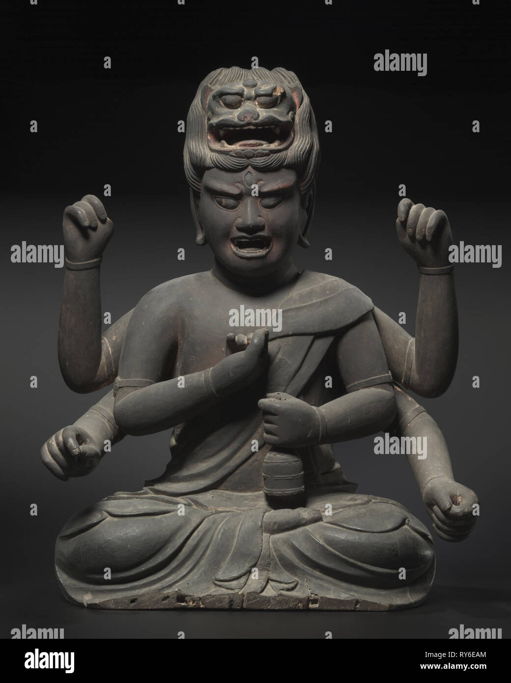 Sagesse Roi De Passion (Aizen) myōō, 1300s. Le Japon, l'époque de Kamakura (1185-1333). Le bois, de laque noire et de pigments rouges ; Total : 75 x 59 x 35 cm (29 1/2 x 23 1/4 x 13 3/4 in Banque D'Images