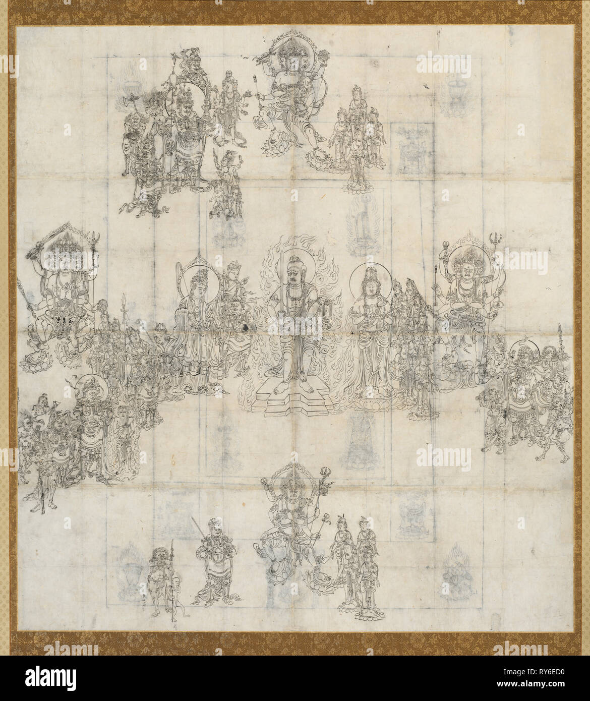 Croquis (Zuzō iconographique) pour la bienveillante Kings Sutra Mandala, 1100s. Le Japon, l'époque Heian (794-1185). Défilement pendaison ; l'encre sur papier ; image : 122,1 x 112,3 cm (48 1/16 x 44 3/16 po.) ; total : 203,2 x 137,1 cm (80 x 54 dans Banque D'Images