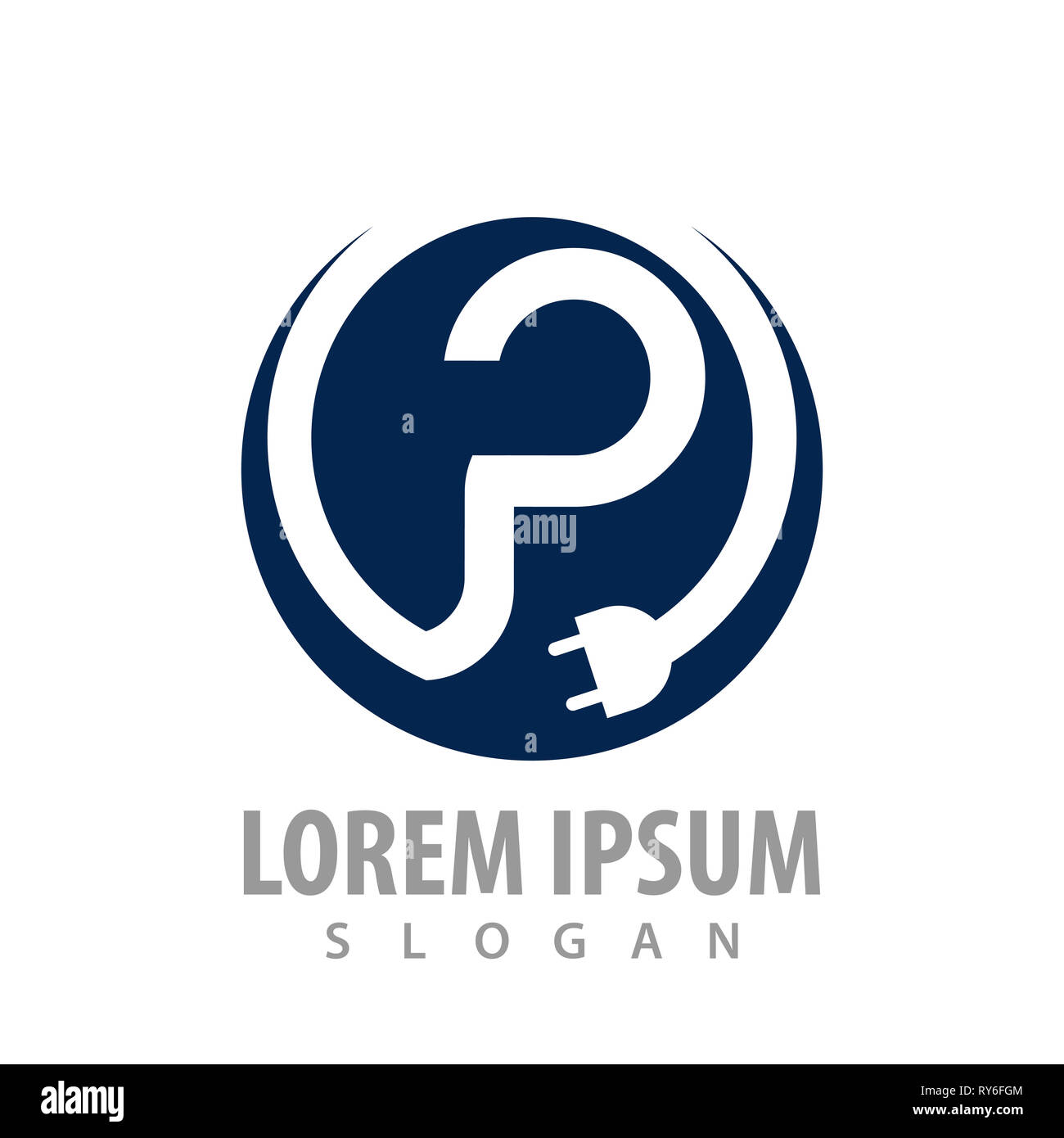 Circle bouchon électrique avec lettre P concept logo design. L'élément de modèle graphique symbole Banque D'Images