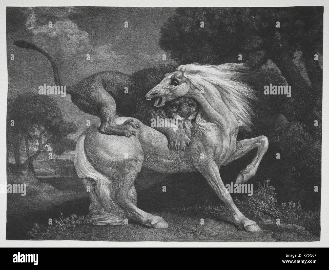 Un cheval attaqué par un lion, 1788. George Stubbs (1724-1806), britannique. La gravure Banque D'Images
