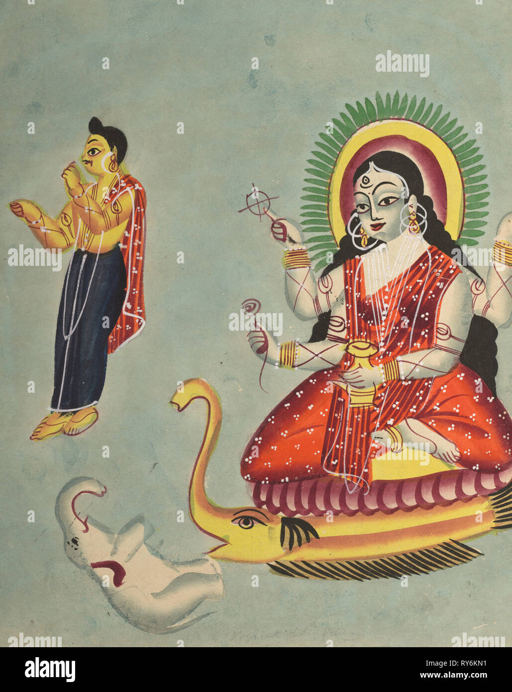 La Déesse Ganga, années 1800. L'Inde, Calcutta, Kalighat peinture, xixe siècle. L'encre noire, couleur de peinture, et de graphite underdrawing sur papier ; appui secondaire : 35,8 x 27 cm (14 1/8 x 10 5/8 in.), peinture uniquement : 29,8 x 22,5 cm (11 3/4 x 8 7/8 po Banque D'Images
