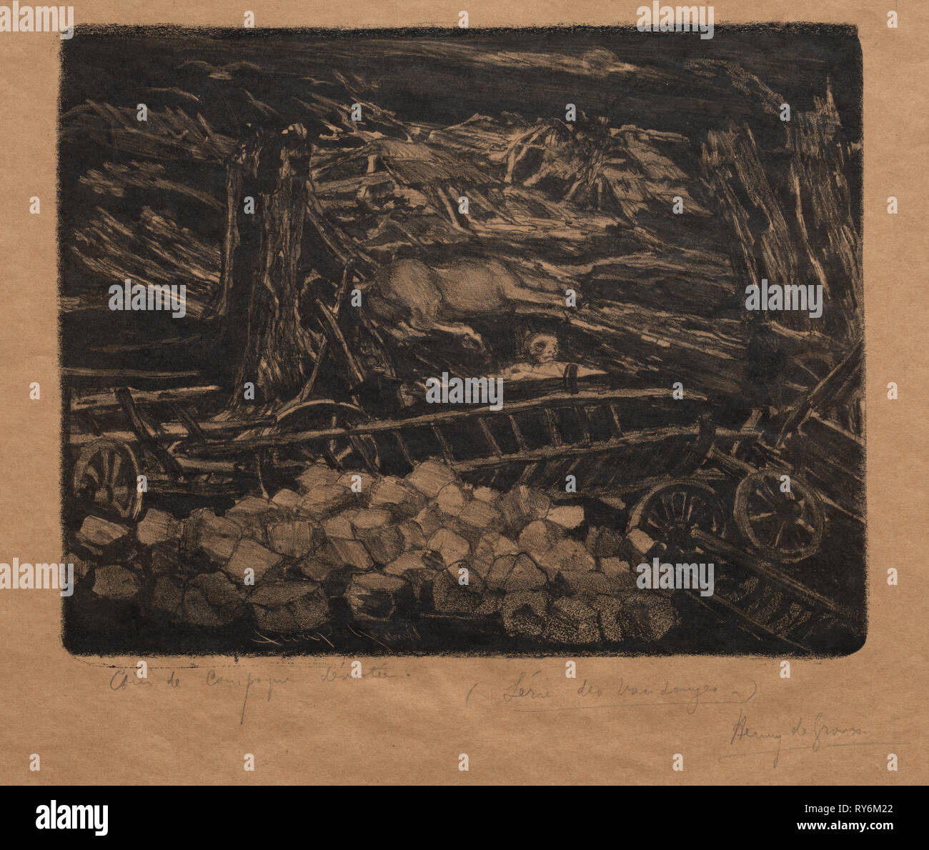 Les Cuvées ! : Lieu de Devestation, 1894. Henri de Groux (1867-1930), belge, la preuve d'une suite de lithographies inédit destiné à être publié par l'Estampe Originale. Fiche technique : Lithographie ; 35,7 x 41,2 cm (14 1/16 x 16 1/4 in.) ; image : 20,6 x 26,5 cm (8 1/8 x 10 7/16 po Banque D'Images