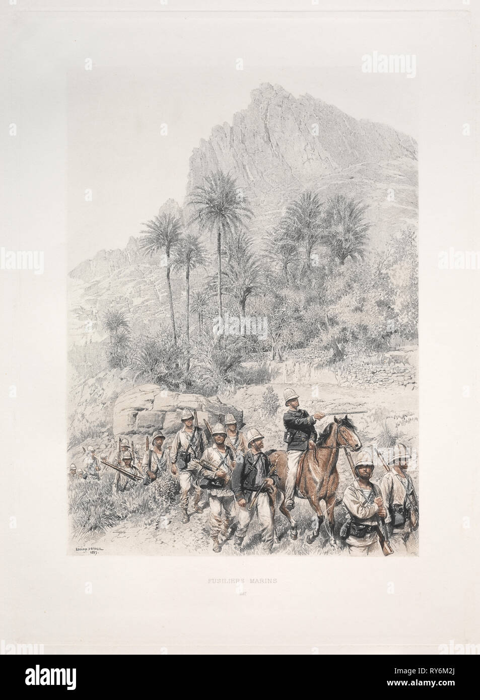 Carabiniers , 1887. Édouard Detaille (Français, 1848-1912). La Photogravure couleur de dessin amélioré avec la roulette ; feuille : 46 x 33,1 cm (18 1/8 x 13 1/16 in.) ; image : 29,7 x 21,3 cm (11 11/16 x 8 3/8 in Banque D'Images