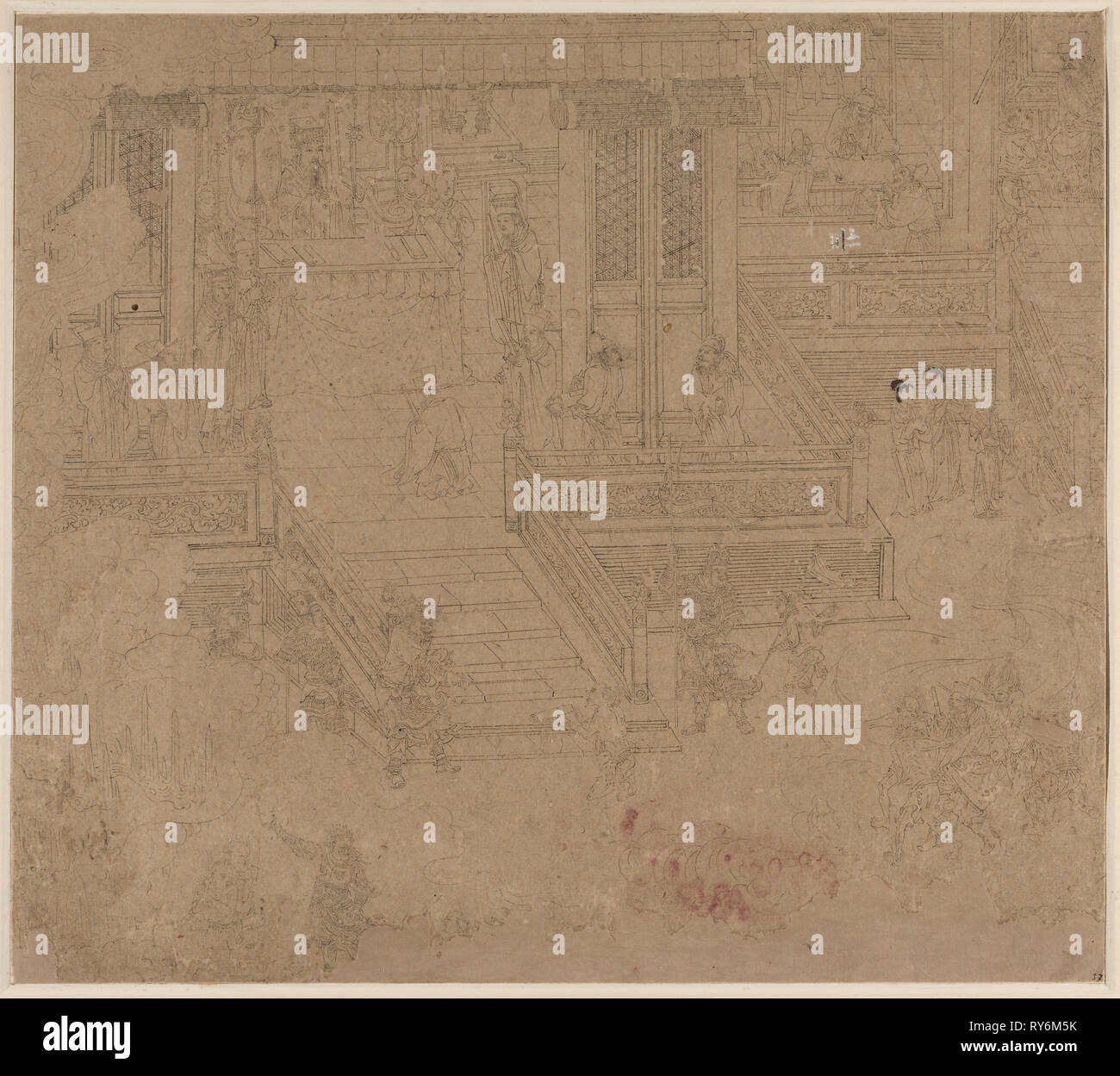 Album de thèmes Bouddhistes et Taoïstes : Rois des enfers : Feuille 37, 1200s. Chine, dynastie des Song du Sud (1127-1279). Album, encre sur papier (50 feuilles) ; feuille : 34 x 38,3 cm (13 3/8 x 15 1/16 po Banque D'Images