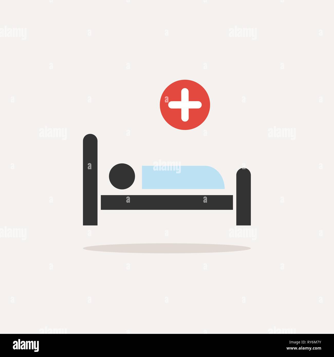 Lit d'hôpital. L'icône couleur télévision médecine avec ombre sur un fond beige. Vector Illustration Illustration de Vecteur