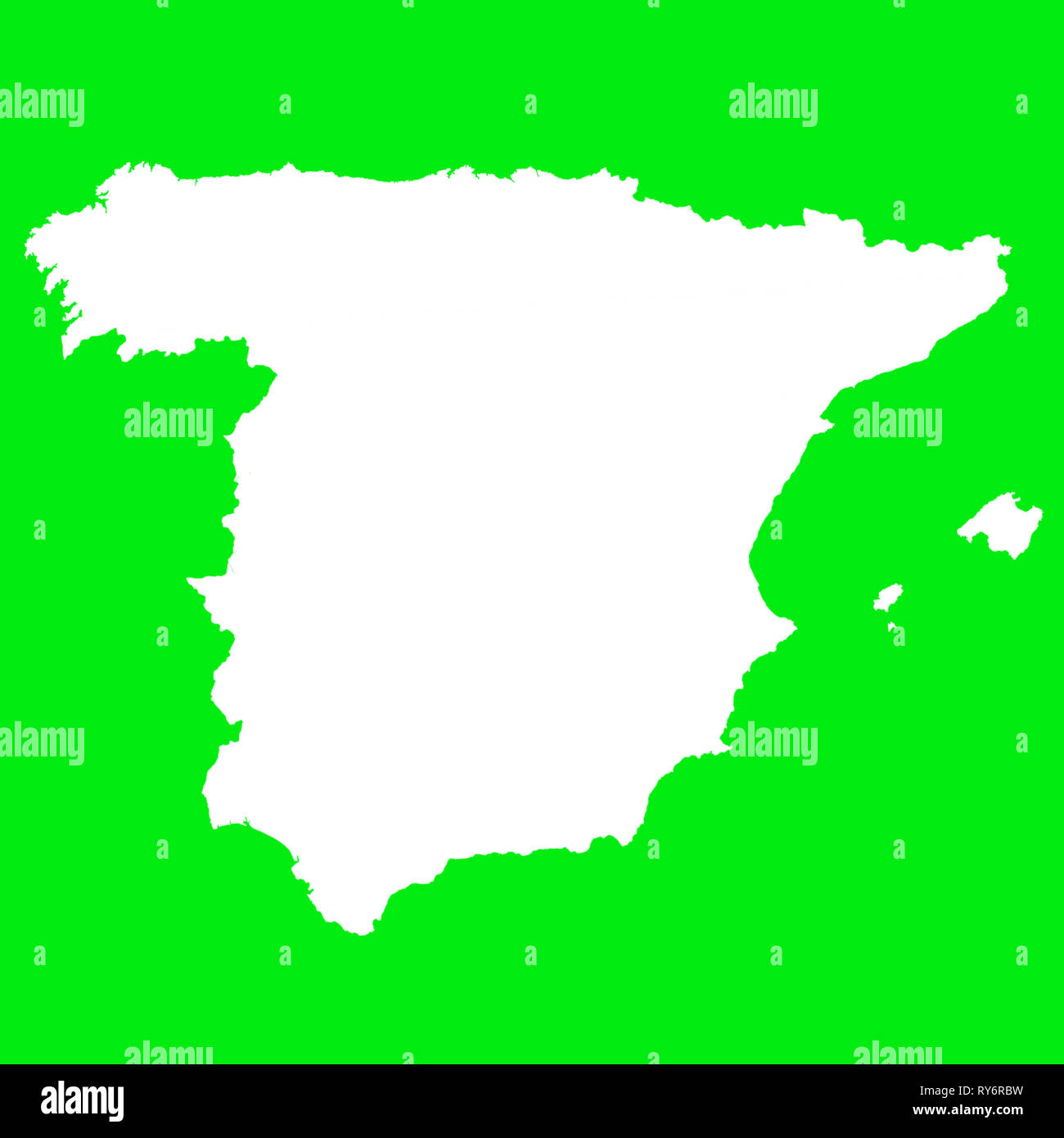 La carte d'Espagne contours blanc sur écran vert Banque D'Images
