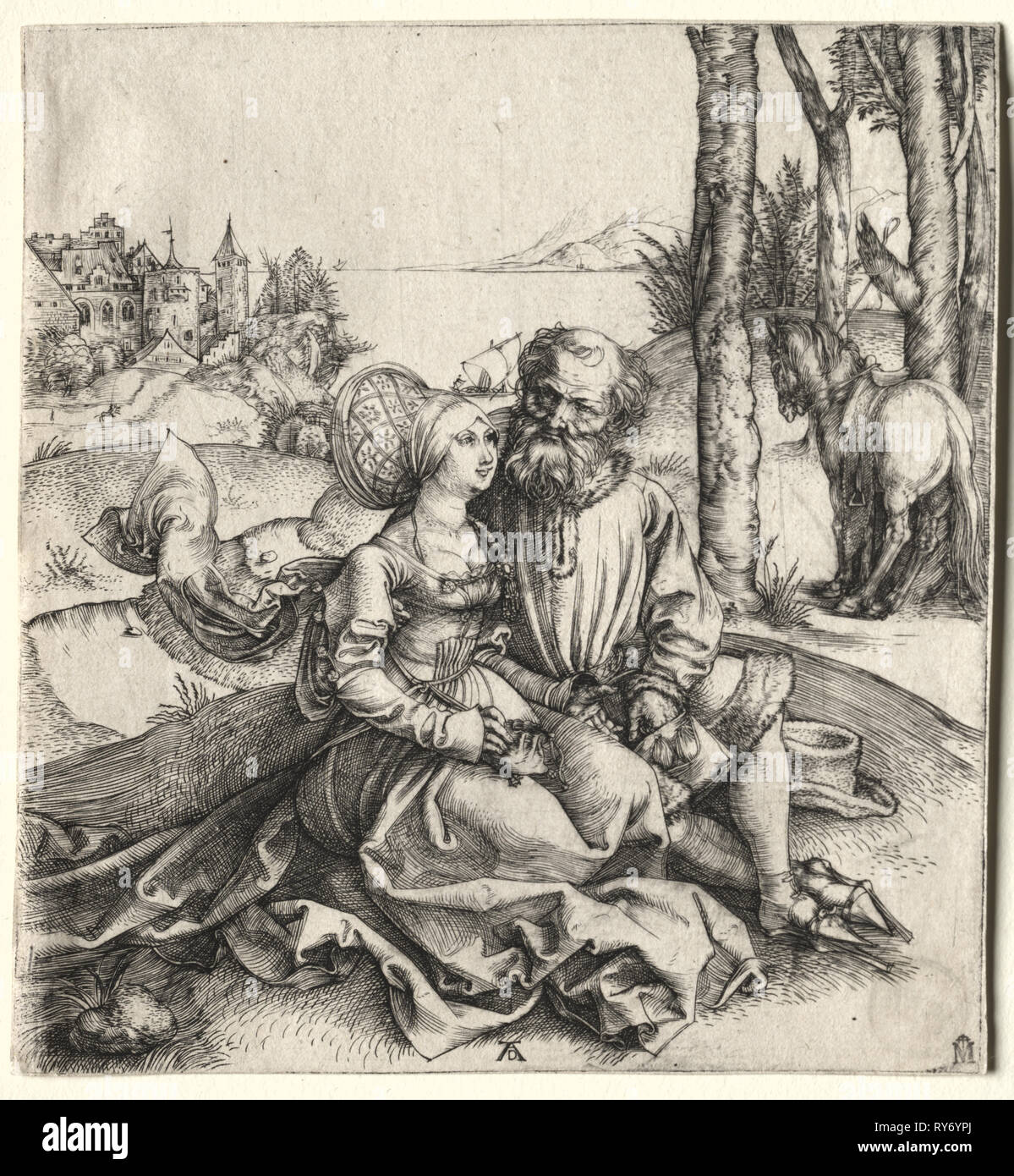 L'offre de l'amour (ou l'Ill-Assorted Couple), 1495-1496. Albrecht Dürer (allemand, 1471-1528). Gravure ; platemark : 15 x 13,9 cm (5 7/8 x 5 1/2 po Banque D'Images