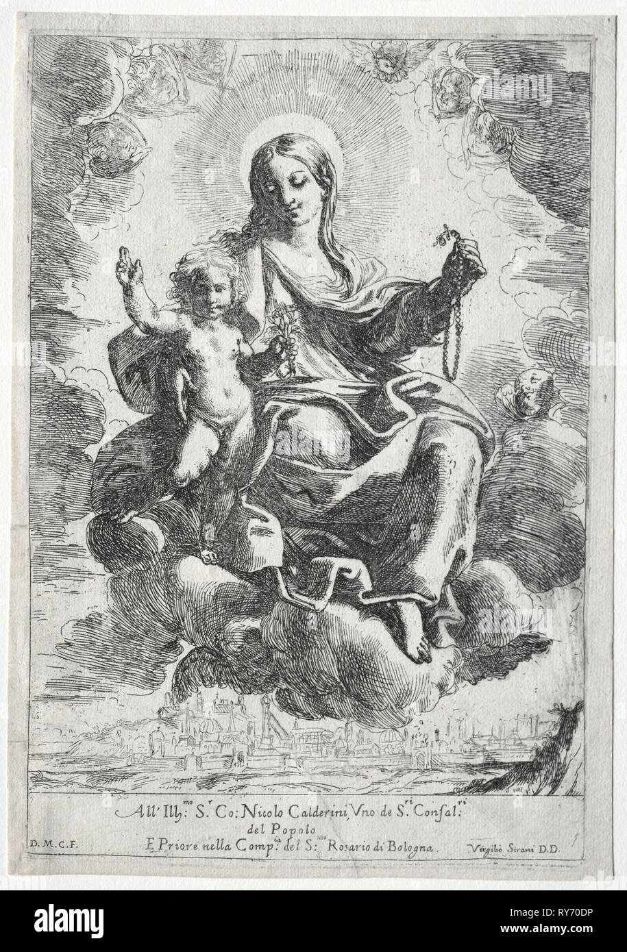 Madone du Rosaire. Domenico Maria Canuti (italien, 1620-1684). Eau-forte Banque D'Images