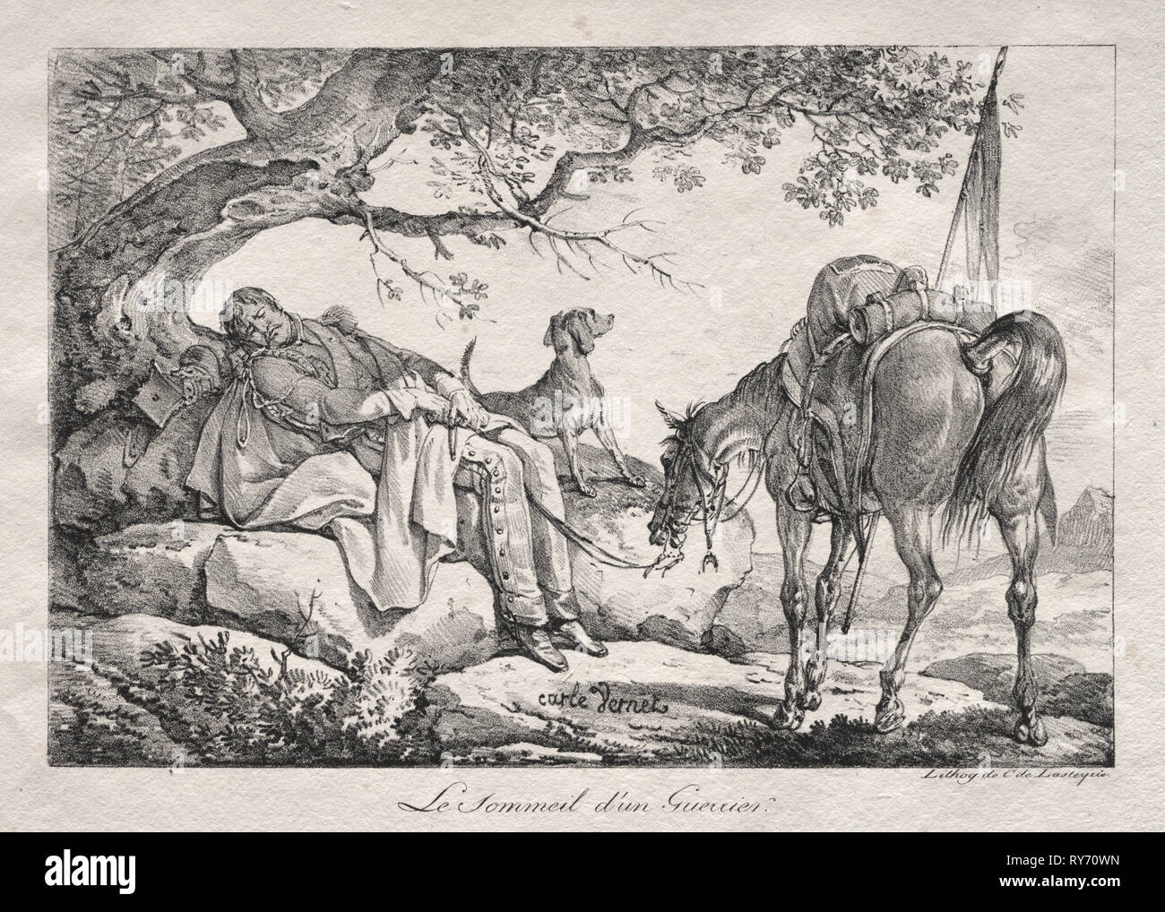 Le soldat endormi. Carle Vernet (Français, 1758-1836). Lithographie Banque D'Images