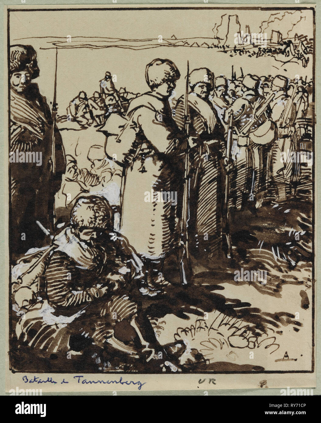 Bataille de Tannenberg, 1914. Louis Auguste Lepère (Français, 1849-1918). Pinceau et encre brune rehaussée de blanc Banque D'Images