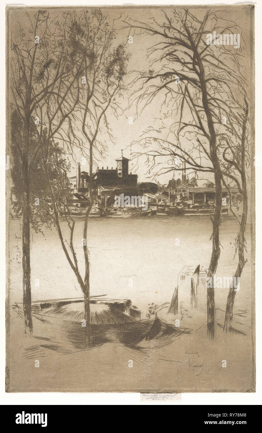 Laburnums et Battersea, 1889-1898. Theodore Roussel (Français, 1847-1926). Pointe sèche imprimé en encre marron Banque D'Images