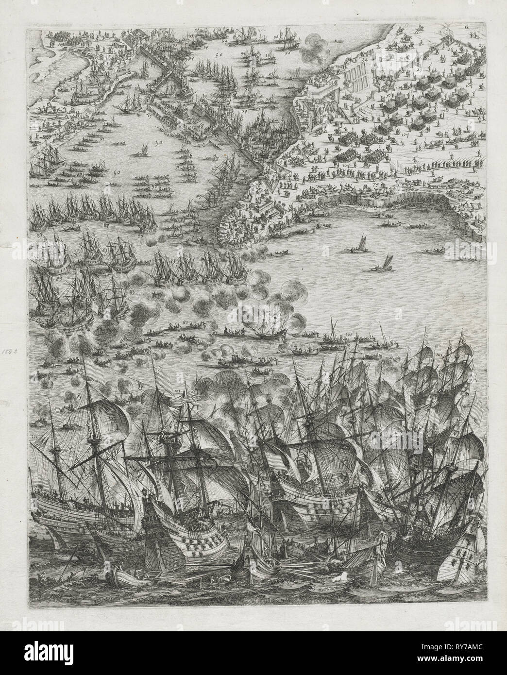 Le siège de La Rochelle : planche 11, 1628-1630. Jacques Callot (Français, 1592-1635). Fiche technique : eau-forte, 64,7 x 51,1 cm (25 1/2 x 20 1/8 in.) : platemark ; 57 x 45,2 cm (22 7/16 x 17 13/16 in Banque D'Images