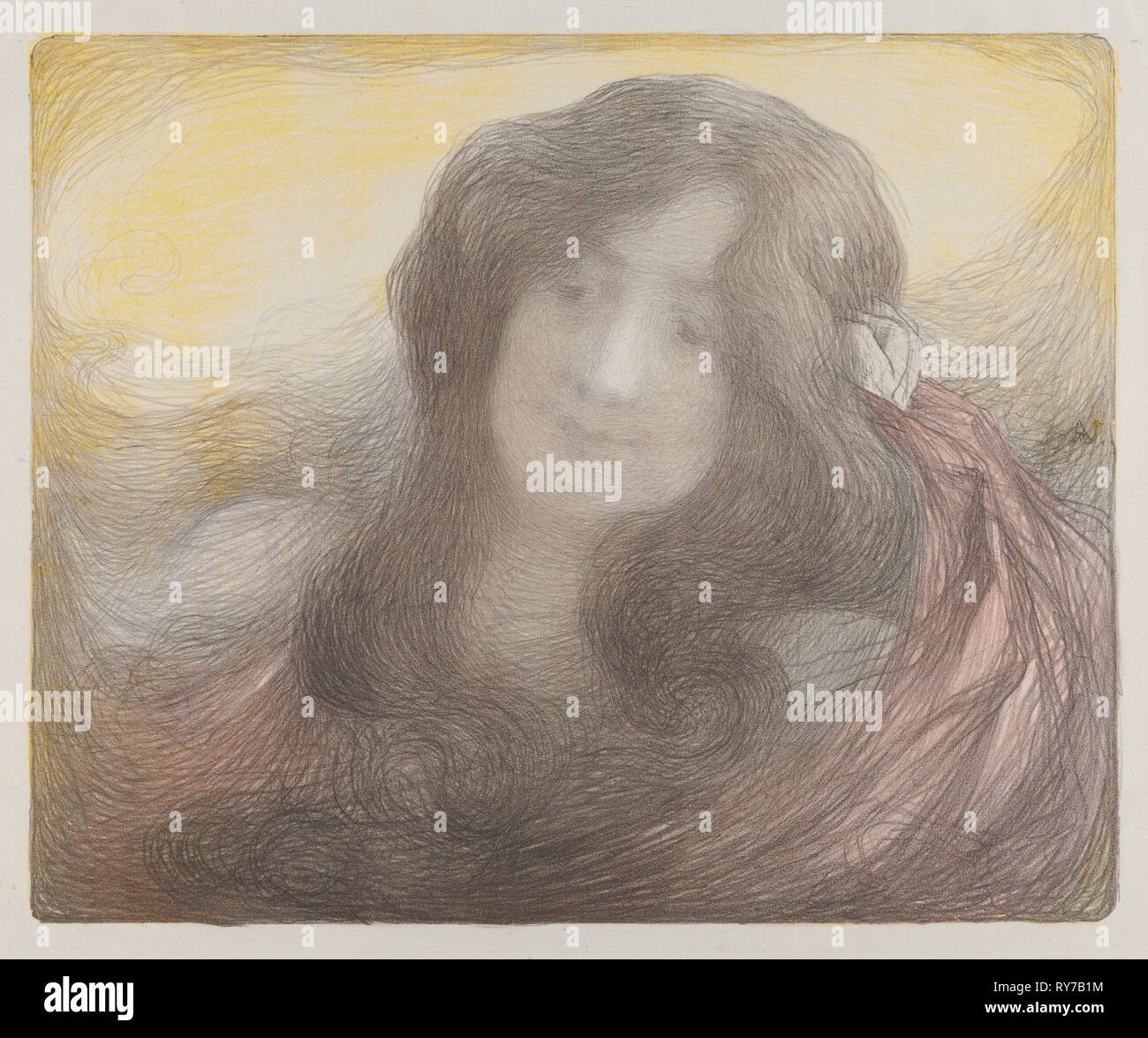 Girl with Long Hair, ch. 1898. Edmond François Aman-Jean (Français, 1858-1936). Lithographie couleur ; feuille : 50,3 x 64,9 cm (19 13/16 x 25 9/16 in.) ; image : 38,2 x 44,7 cm (15 1/16 x 17 5/8 po Banque D'Images