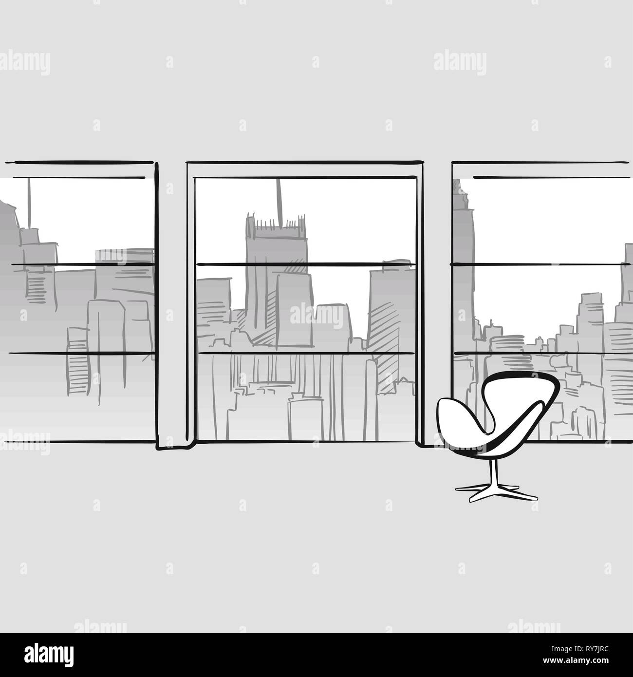 Chambre bureau vide. Hand drawn vector illustration. Série de milieux d'affaires esquissés. Illustration de Vecteur