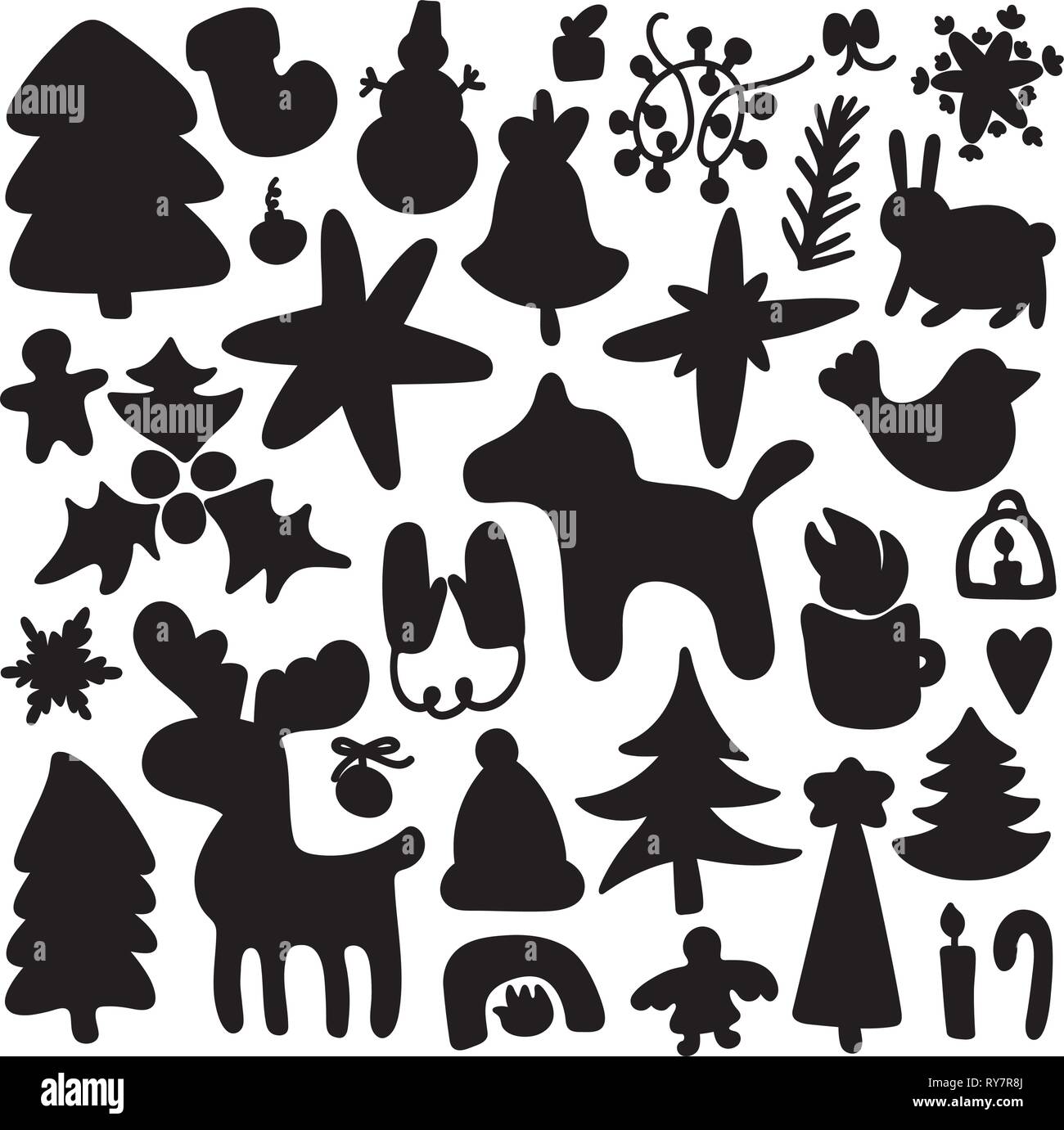 Joyeux Noël et Bonne Année doodle à la main grande illustration set. Vecteur conception de rebut Illustration de Vecteur