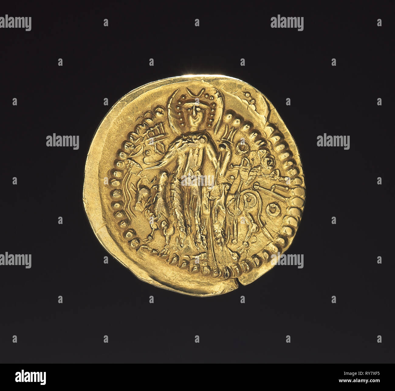 Dinar d'or, 200s. L'Inde, Vasudeva, Kushan II, 3e siècle. Or, diamètre : 2,4 x 0,1 cm (15/16 x 1/16 po Banque D'Images