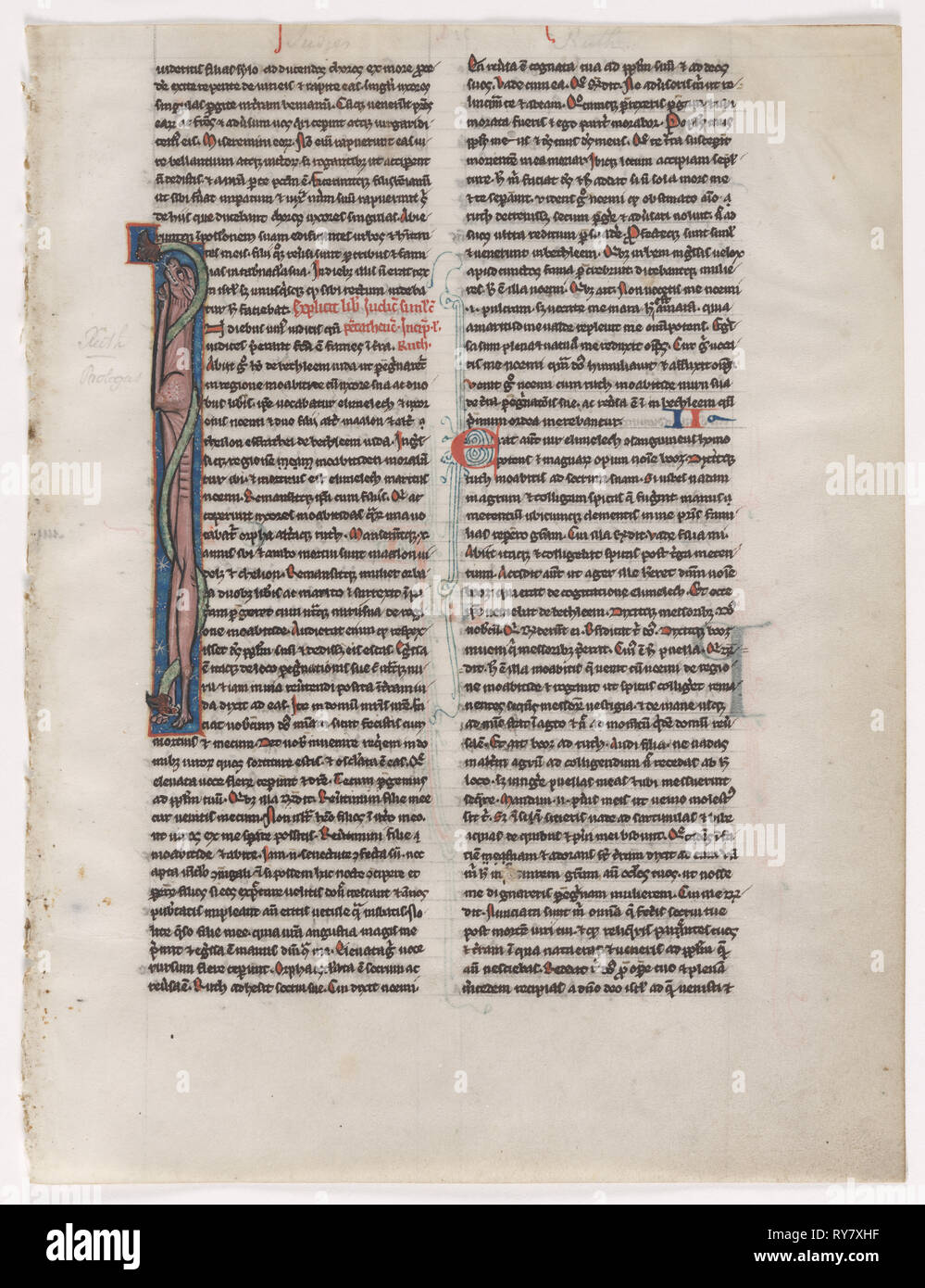 Je initial : Entwined bête et Serpent : feuille à partir d'une Bible (2 de 2 feuilles excisées), ch. 1225-1250. L'Angleterre, Glastonbury ?, 13e siècle. Tempera et encre sur vélin ; feuille : 20 x 15,2 cm (7 7/8 x 6 in Banque D'Images