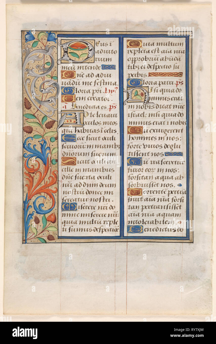 Feuille d'un livre d'heures : avec texte illustré frontière (verso), ch. 1510. France, Rouen, 16ème siècle. Encre, tempera et or liquide sur du vélin ; feuille : 19,5 x 13 cm (7 11/16 x 5 1/8 in Banque D'Images