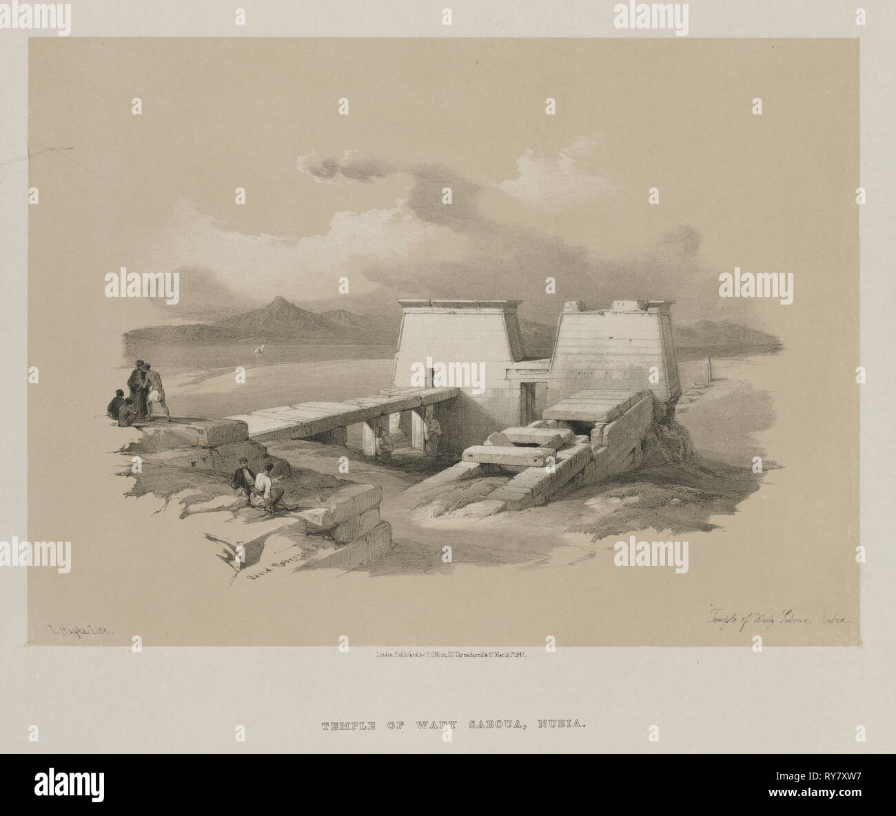 L'Egypte et la Nubie, Volume I : Temple de Wadi Saboua, Nubia, 1846. Louis Haghe (britannique, 1806-1885), après que David Roberts (1796-1864), britannique. Lithographie couleur ; feuille : 38 x 43,3 cm (14 15/16 x 17 1/16 in.) ; image : 25,8 x 35,3 cm (10 3/16 x 13 7/8 po Banque D'Images