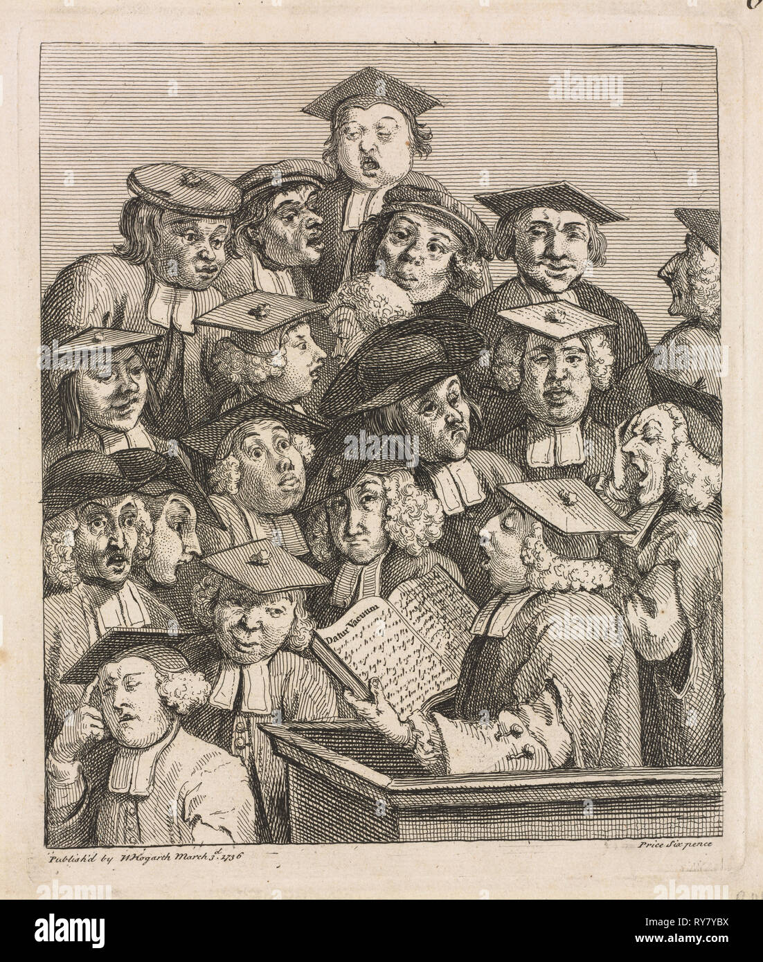 Les spécialistes d'une conférence, 1736-1737. William Hogarth (1697-1764), britannique. La gravure ; feuille : 25,2 x 21,5 cm (9 15/16 x 8 7/16 in.) : platemark ; 22,2 x 18,4 cm (8 3/4 x 7 1/4 in.) ; border : 20,5 x 17,4 cm (8 1/16 x 6 7/8 po Banque D'Images