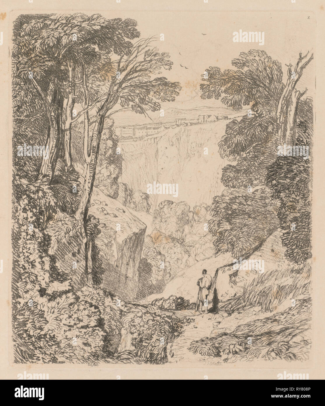 Liber Studiorum : planche 2, vue de Clifton, 1838. John Cotman Vendez (britannique, 1782-1842). À partir d'une gravure, Softground volume relié contenant 48 plaques ; feuille : 49,6 x 31,9 cm (19 1/2 x 12 9/16 in.) : platemark ; 20,2 x 17,5 cm (7 15/16 x 6 7/8 po Banque D'Images
