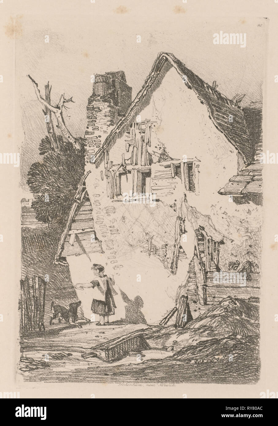 Liber Studiorum : plaque 40, Lakenham, près de Norwich, 1838. John Cotman Vendez (britannique, 1782-1842). À partir d'une gravure, Softground volume relié contenant 48 plaques ; feuille : 49,6 x 32 cm (19 1/2 x 12 5/8 in.) : platemark ; 23,7 x 16,1 cm (9 5/16 x 6 5/16 in Banque D'Images