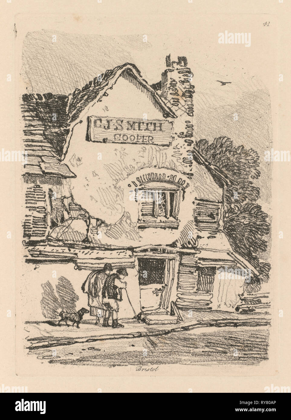 Liber Studiorum : plaque 41, maison à Bristol, 1838. John Cotman Vendez (britannique, 1782-1842). À partir d'une gravure, Softground volume relié contenant 48 plaques ; feuille : 49,6 x 32 cm (19 1/2 x 12 5/8 in.) : platemark ; 17,6 x 12,8 cm (6 15/16 x 5 1/16 in Banque D'Images