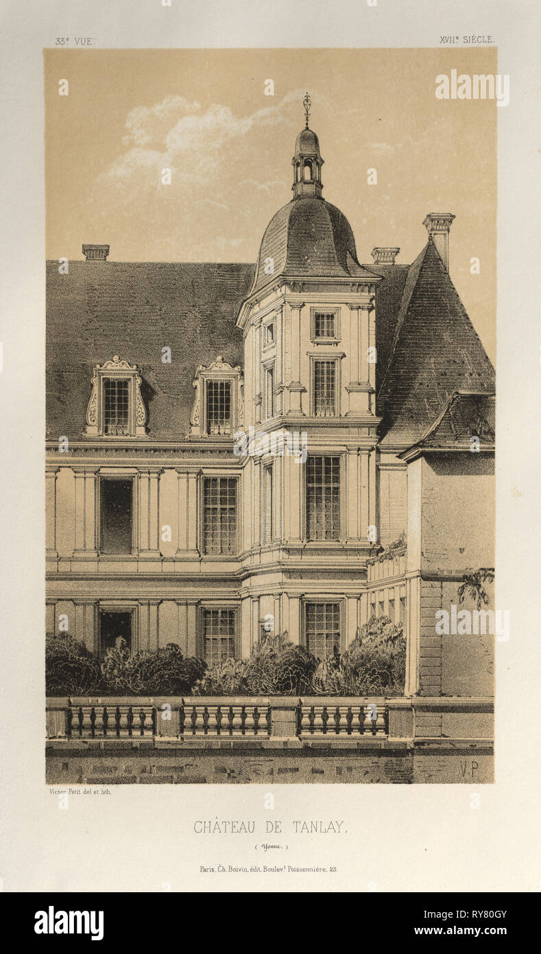 Des monuments de l'architecture pittoresque ou xveme. Et xvieme. Siecles : chateaux de France des XV et XVI SIECLES : Pl. 33, le Château de Tanlay (Yonne), 1860. Victor Petit (Français, 1817-1874), Charles Boivin (éditeur et rédacteur en chef) ; Lith de Godard a Paris (imprimante). Lithographie avec Pierre de teinte, de portefeuille de 100 lithographies avec Pierre de teinte ; feuille : 35,7 x 27,7 cm (14 1/16 x 10 7/8 in.) ; image : 22,9 x 14 cm (9 x 5 1/2 po Banque D'Images