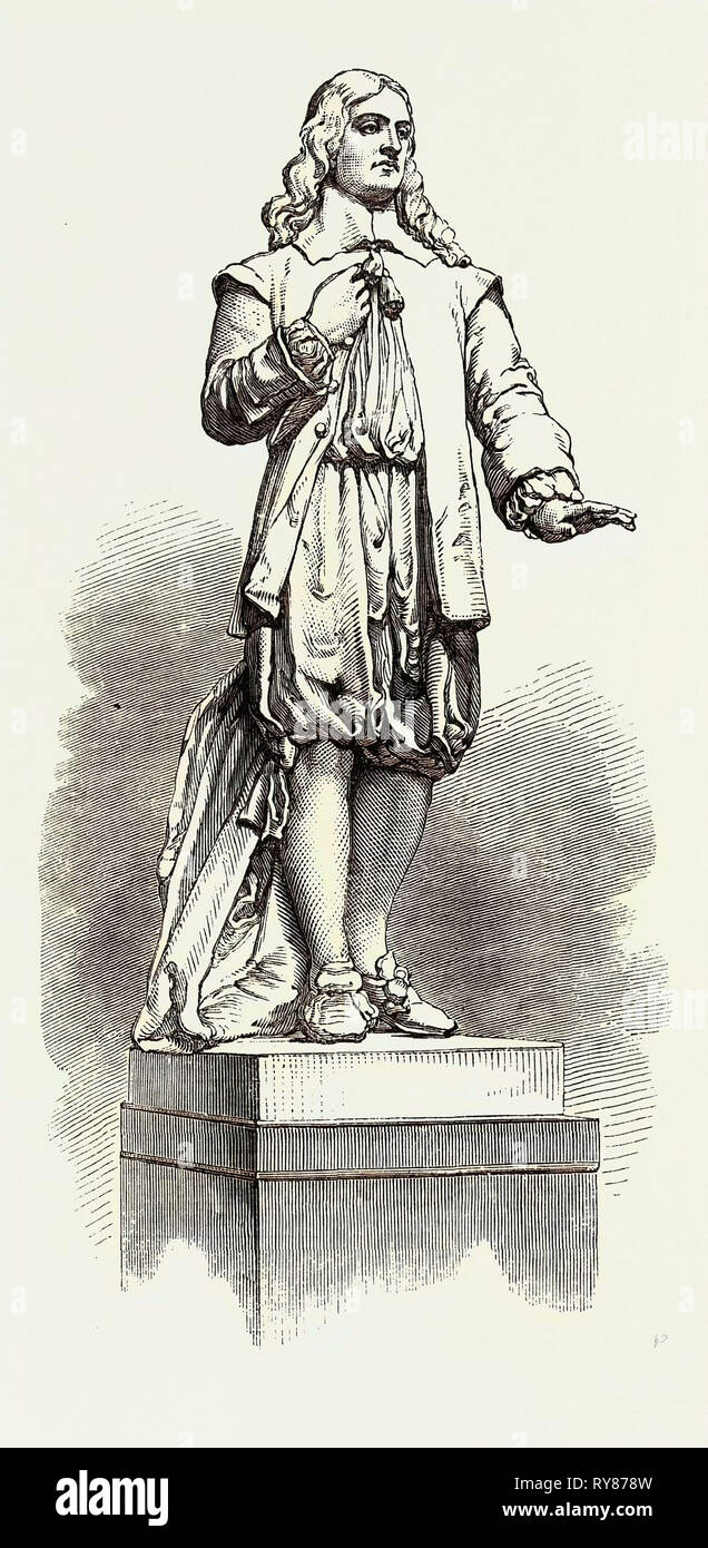 Statue de Andrew Marvell dans le nouvel hôtel de Kingston-sur-coque UK 1867 Banque D'Images