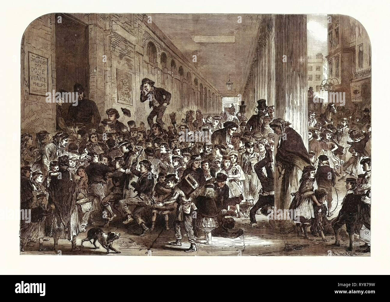 Engager les enfants pour la pantomime de Noël au Théâtre de Drury Lane London UK 1867 Banque D'Images