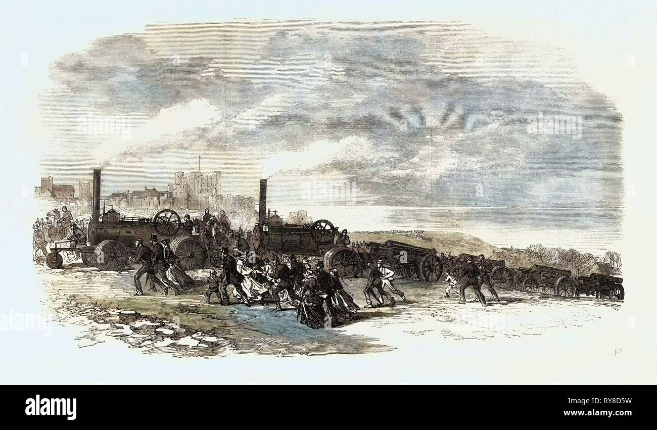 L'évaluation du bénévolat à Douvres : Moteurs de traction Mise en position d'artillerie volontaire UK 1869 Banque D'Images