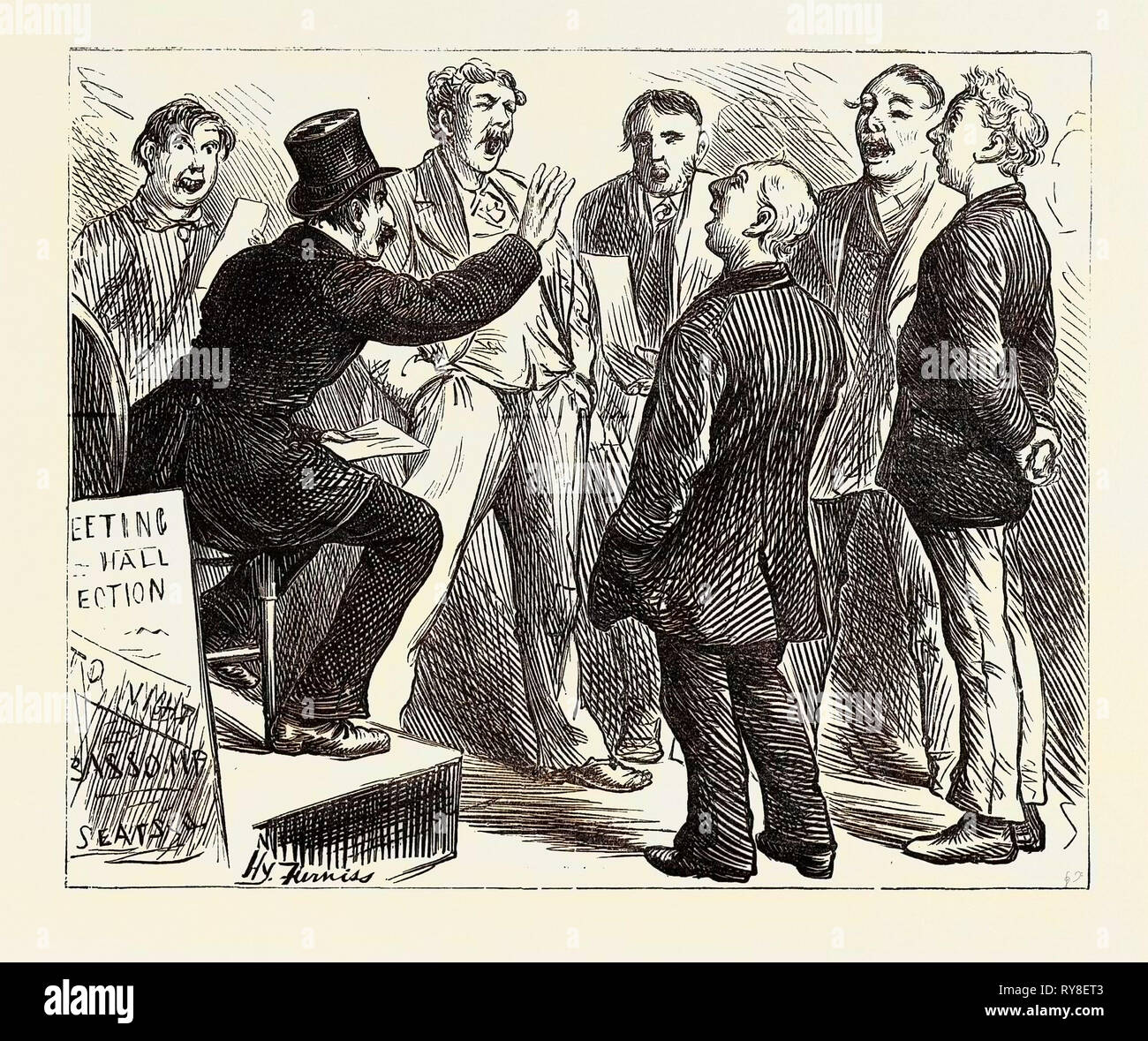 Croquis d'élection : Jingoes Rehearsing Rule Britannia 1880 Banque D'Images