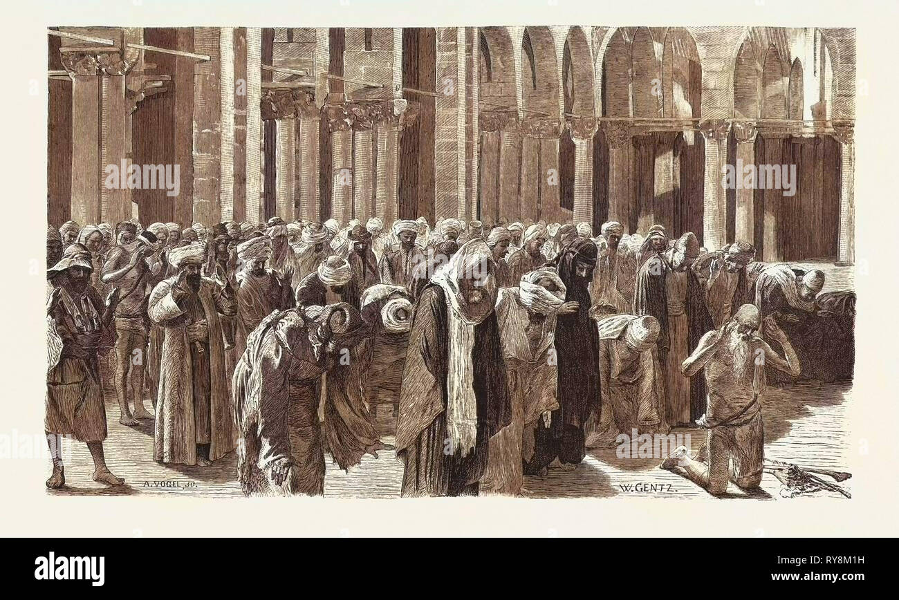 La prière de la mi-journée à SIOUT. L'Égypte, gravure 1879 Banque D'Images