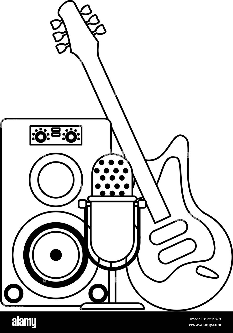 Le président de la musique avec micro et guitare électrique en noir et  blanc Image Vectorielle Stock - Alamy