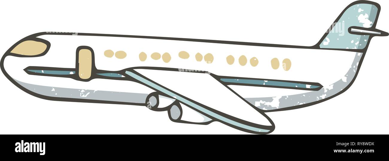 Avion dessiné à la main. Cartoon illustration airbus, style grunge texture  sur fond blanc, isolé des clip art Image Vectorielle Stock - Alamy