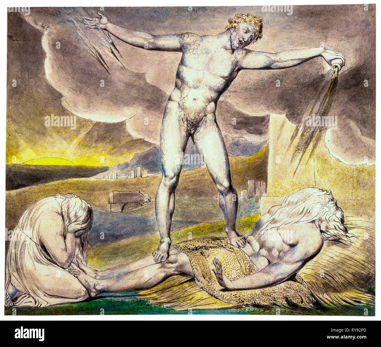 Satan smting Job avec des tourbières, peinture aquarelle sur stylo et encre par William Blake, 1805 Banque D'Images