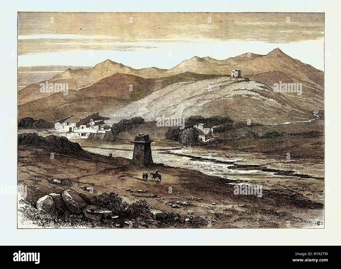La guerre en Afghanistan : Village de Lala Cheena sur la rivière Khyber où les Britanniques a été refoulé de la Mission 1879 Banque D'Images