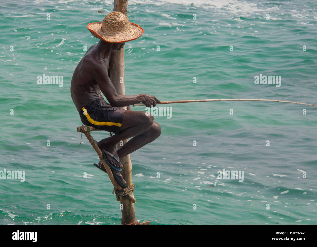 L'Asie, Sri Lanka, Koggala, pêche sur échasses Banque D'Images