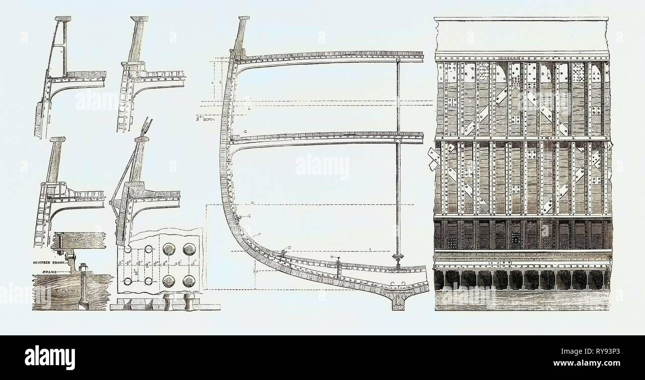 Dessins pour un système de construction navale Composite recommandé par la Lloyd's UK 1867 Banque D'Images