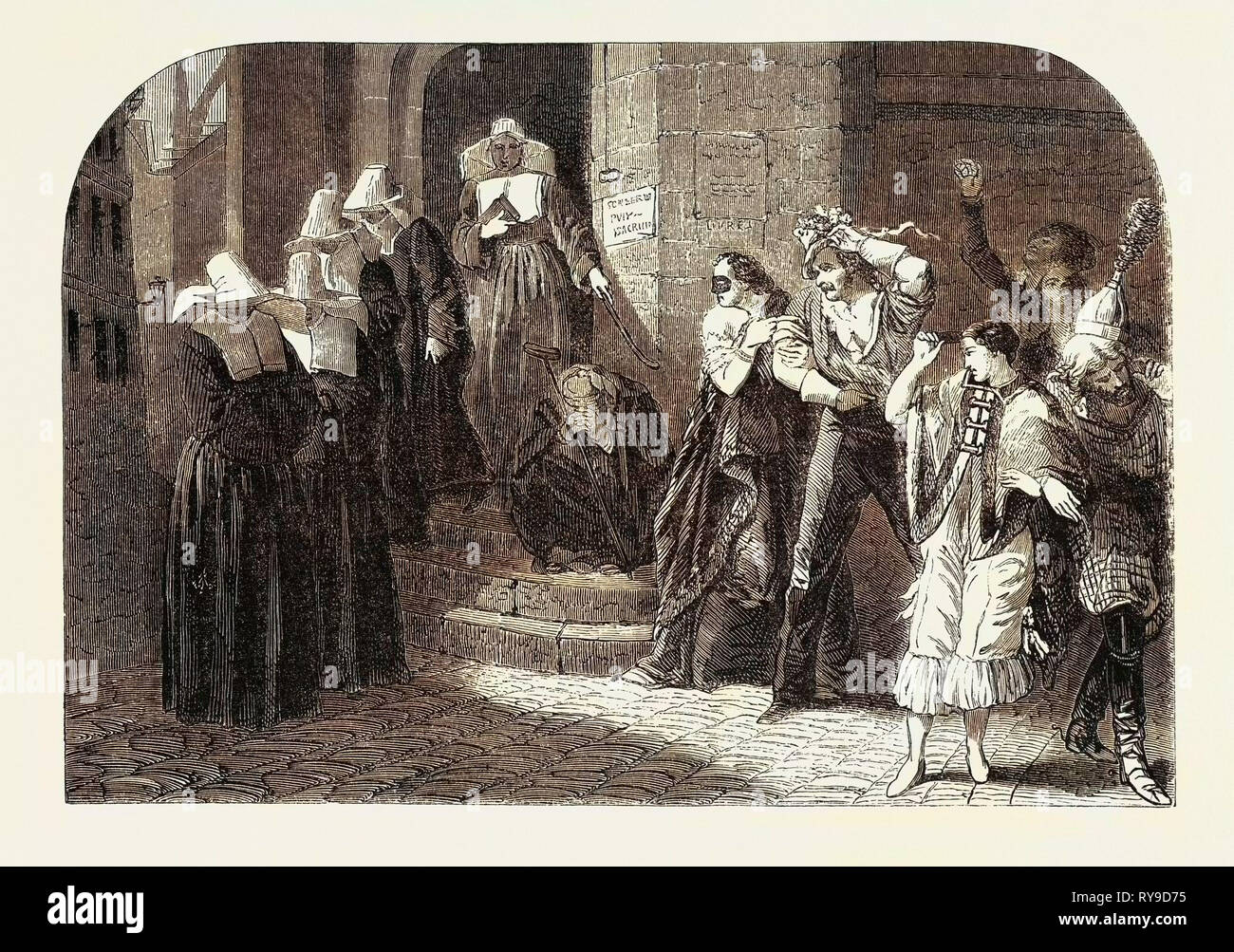 Un retour d'un bal masqué, peinture par Marchal. Salon de 1855. Gravure  Photo Stock - Alamy