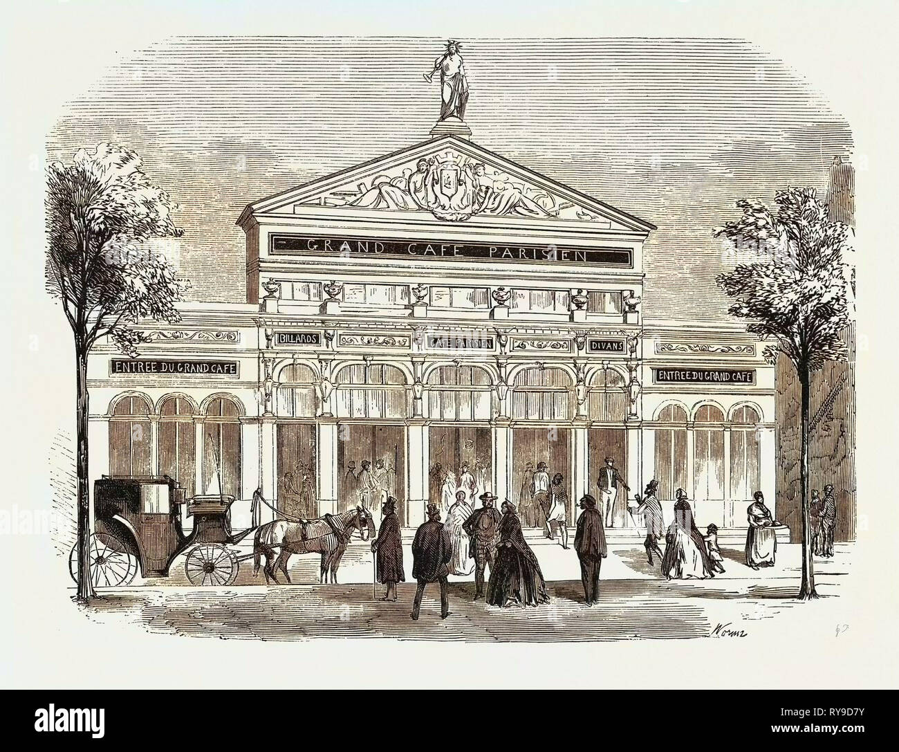 Façade du Grand Café Parisien sur le boulevard Saint-Martin, Paris, France. 1855 Gravure Banque D'Images