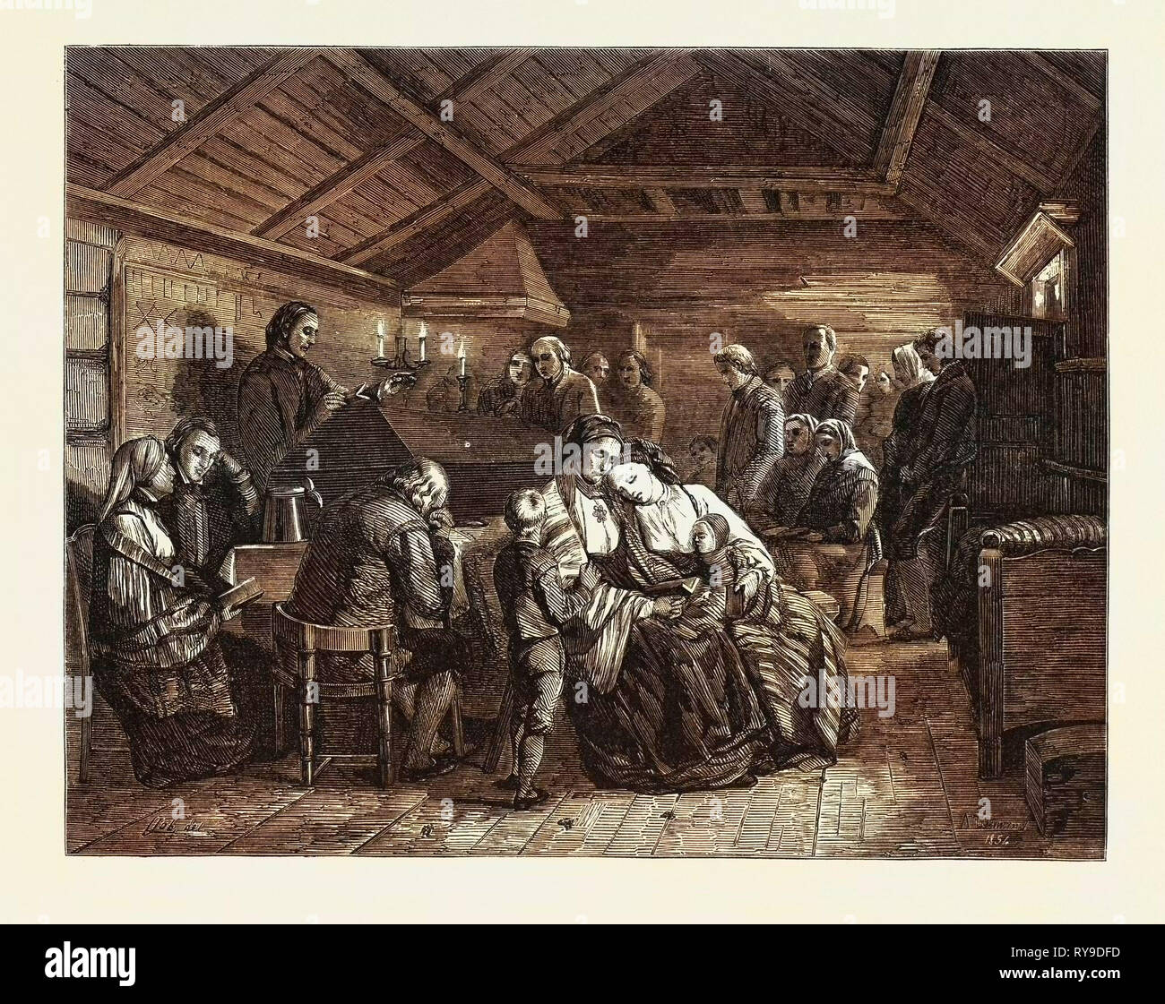 Salon de 1855. La Norvège. Les funérailles en milieu rural, la gravure de la Norvège Banque D'Images
