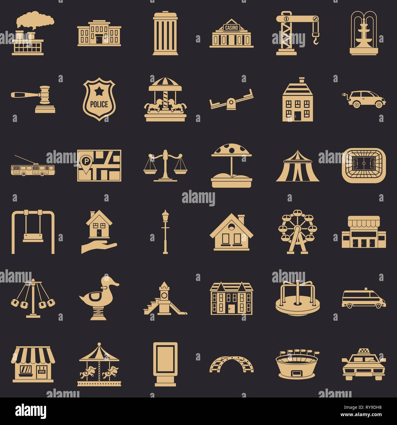 Grande ville icons set, le style simple Illustration de Vecteur